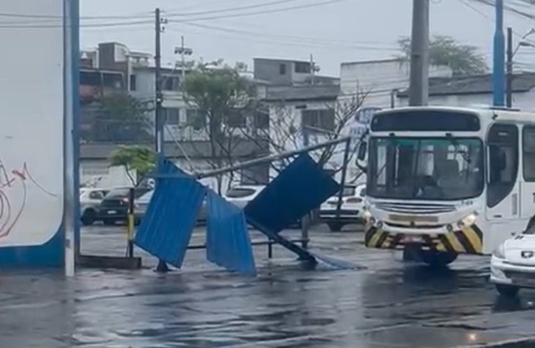 Motorista em treinamento: Abrigo de ônibus é destruído após colisão