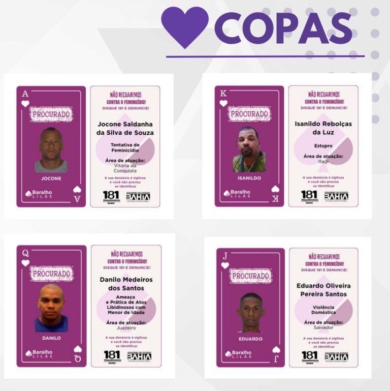 Governo da Bahia lança Baralho Lilás com 16 foragidos por crimes contra mulheres